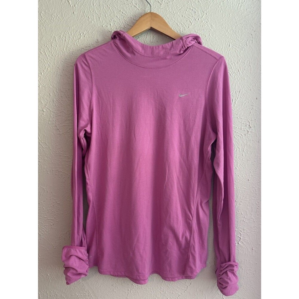 Nike Shirt Womens Large Hooded Long Sleeve Dri Fit Nike Running Zip Pocket